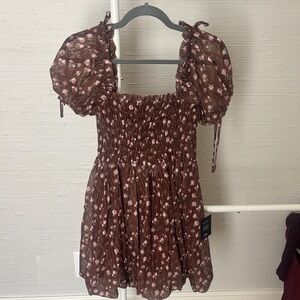 Lulu's Brown Dress with Pink Floral Print
